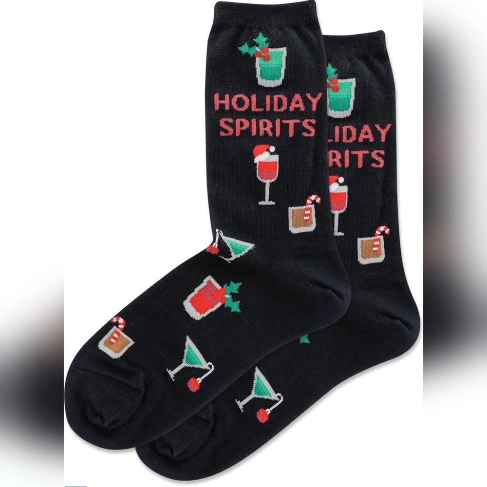 * Hot Sox Men's Holiday Spirits Drinks Socks Black Shoe 6 1/2 - 12
